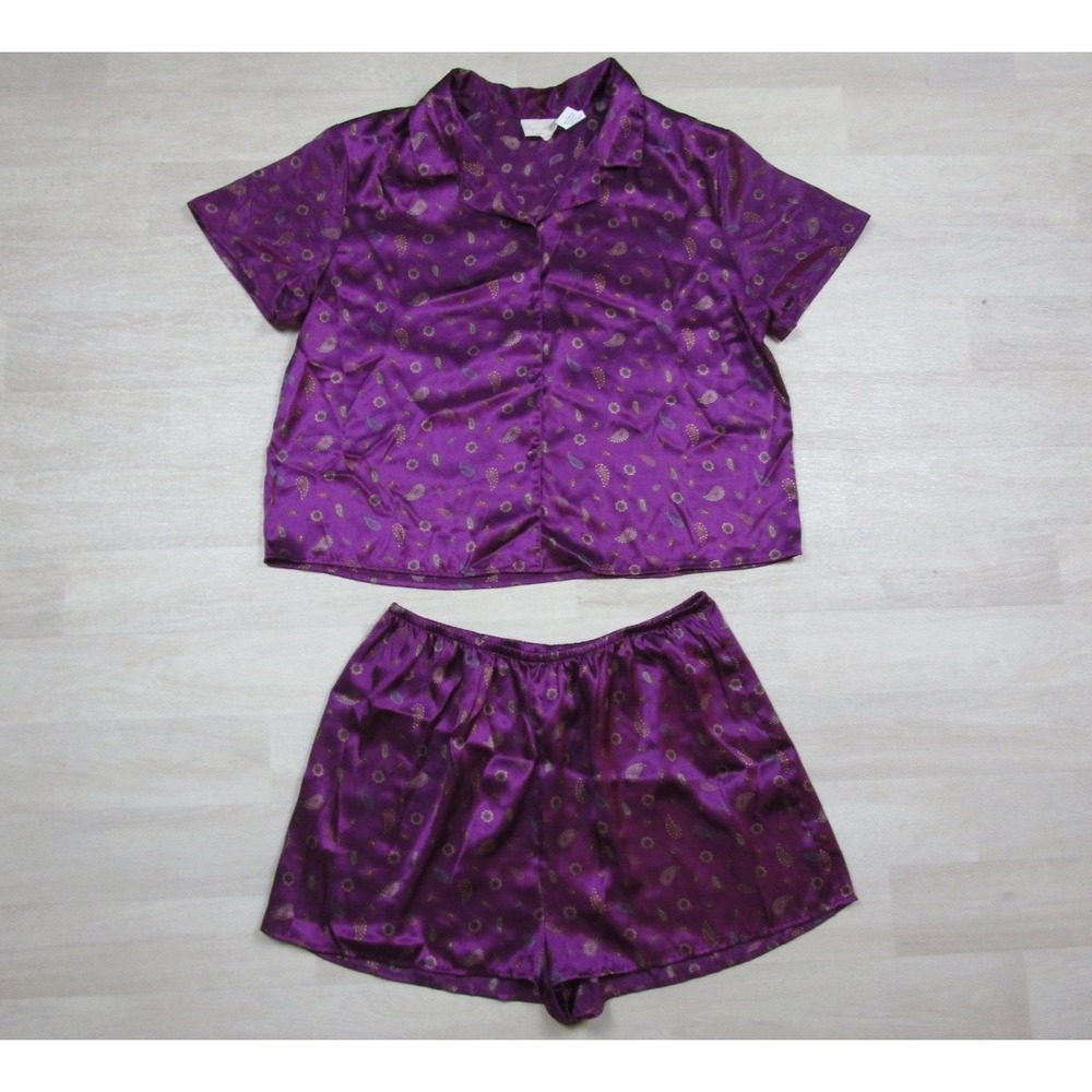 Vintage 80s Inner Most Satin Pajama‎ Set Womens Plus Size (1X) Purple Paisley